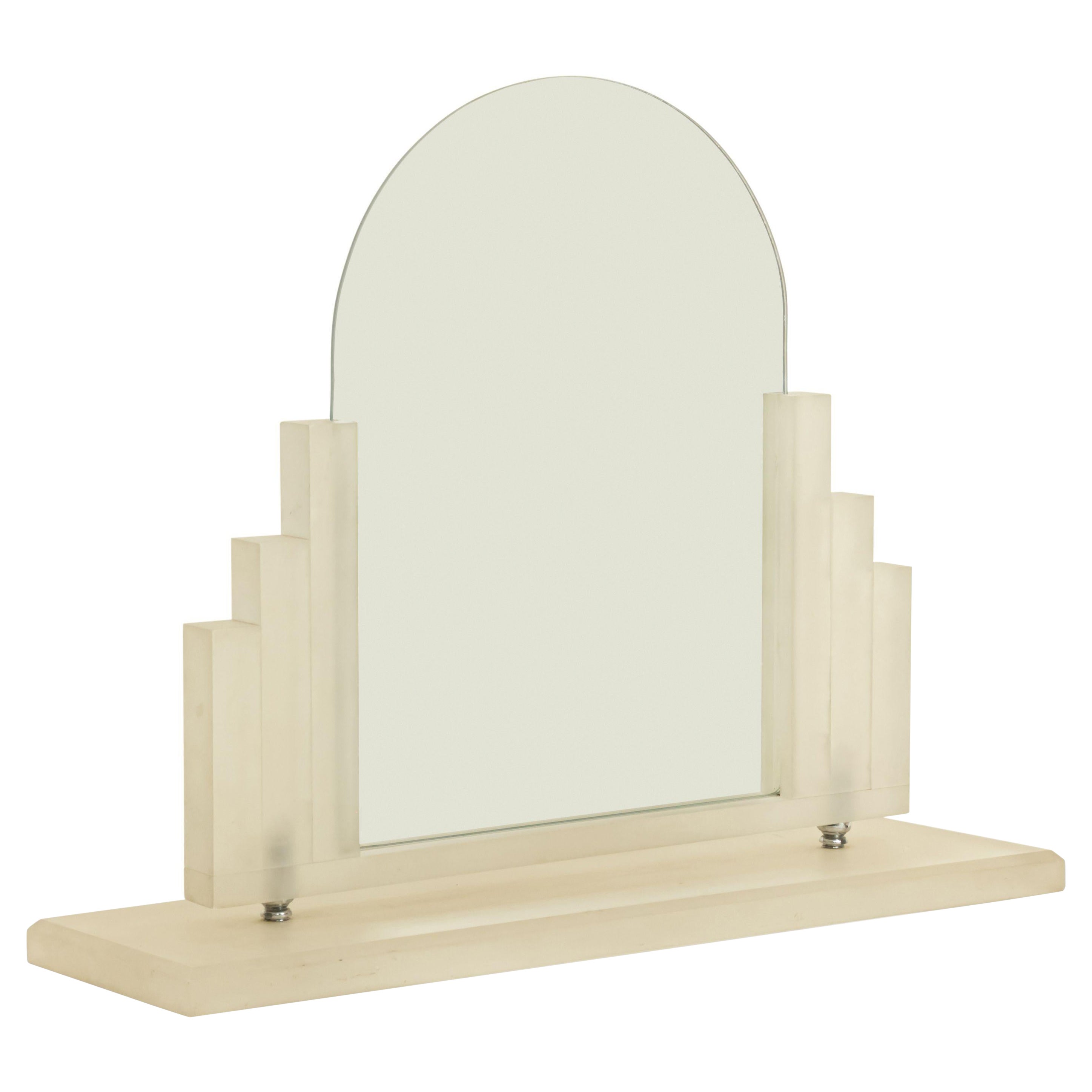 American Art Deco Style Frosted Lucite Dressing Table / Vanity Mirror