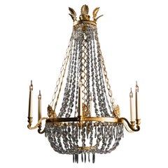 Swedish Empire Style Cut-Crystal Tent and Basket Chandelier