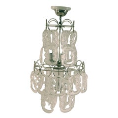 Angelo Mangiarotti Mid-Century Tiered Glass and Metal Chandelier