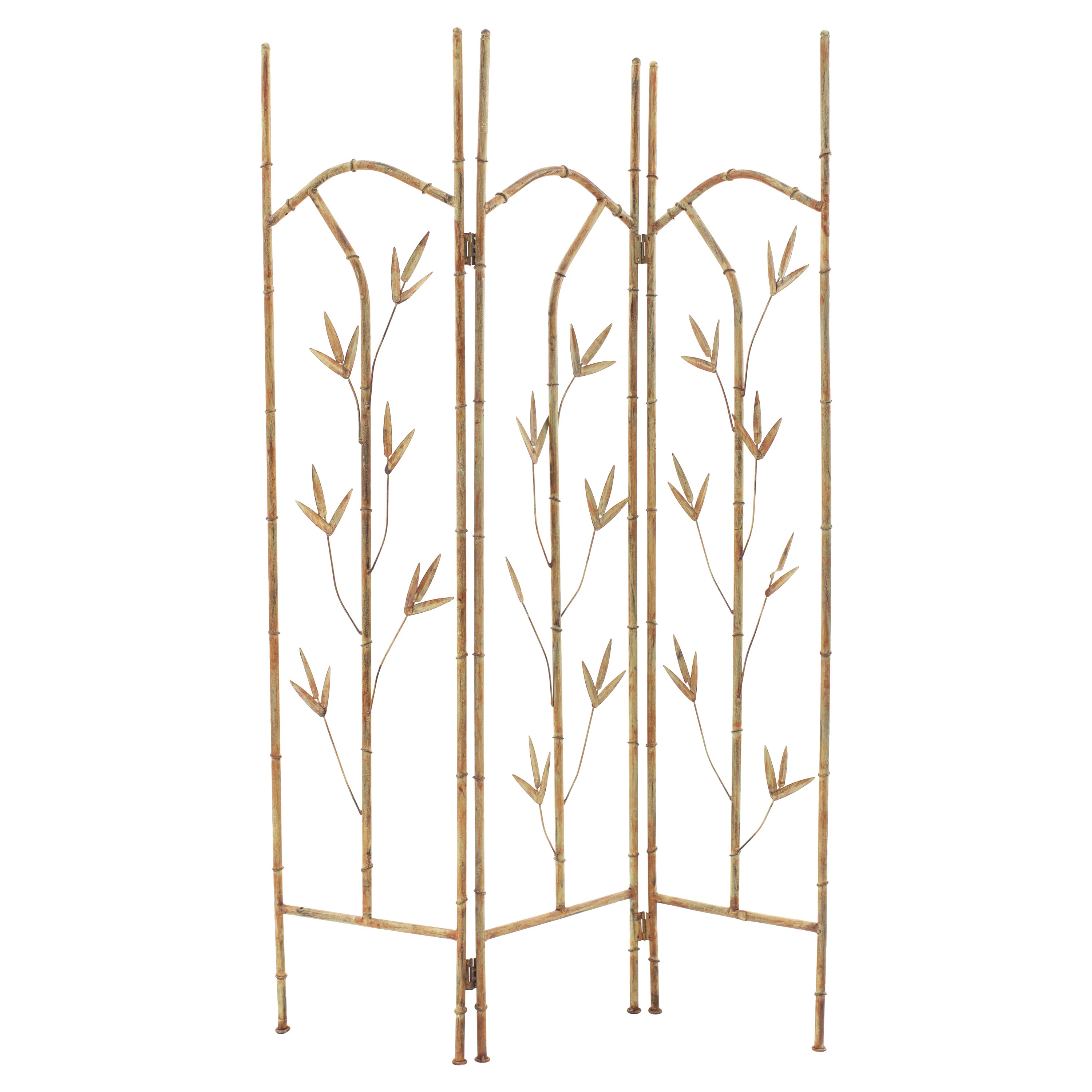 Mid-Century Faux Bamboo Metal Painted 3-Fold Screen For Sale