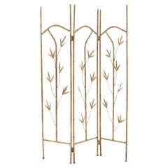Mid-Century Faux Bamboo Metal Painted 3-Fold Screen
