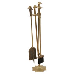 Mid-Century Brass Duck Head Handled Set of Fire Tools