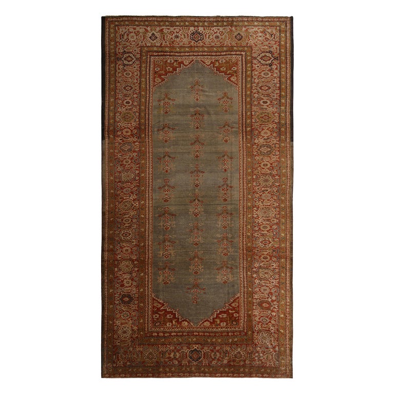 Antique Sultanabad Blue and Burgundy Wool Persian Rug by Rug and Kilim