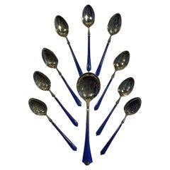 Vintage Enamelled Sterling Silver Set of Spoons '9+1'