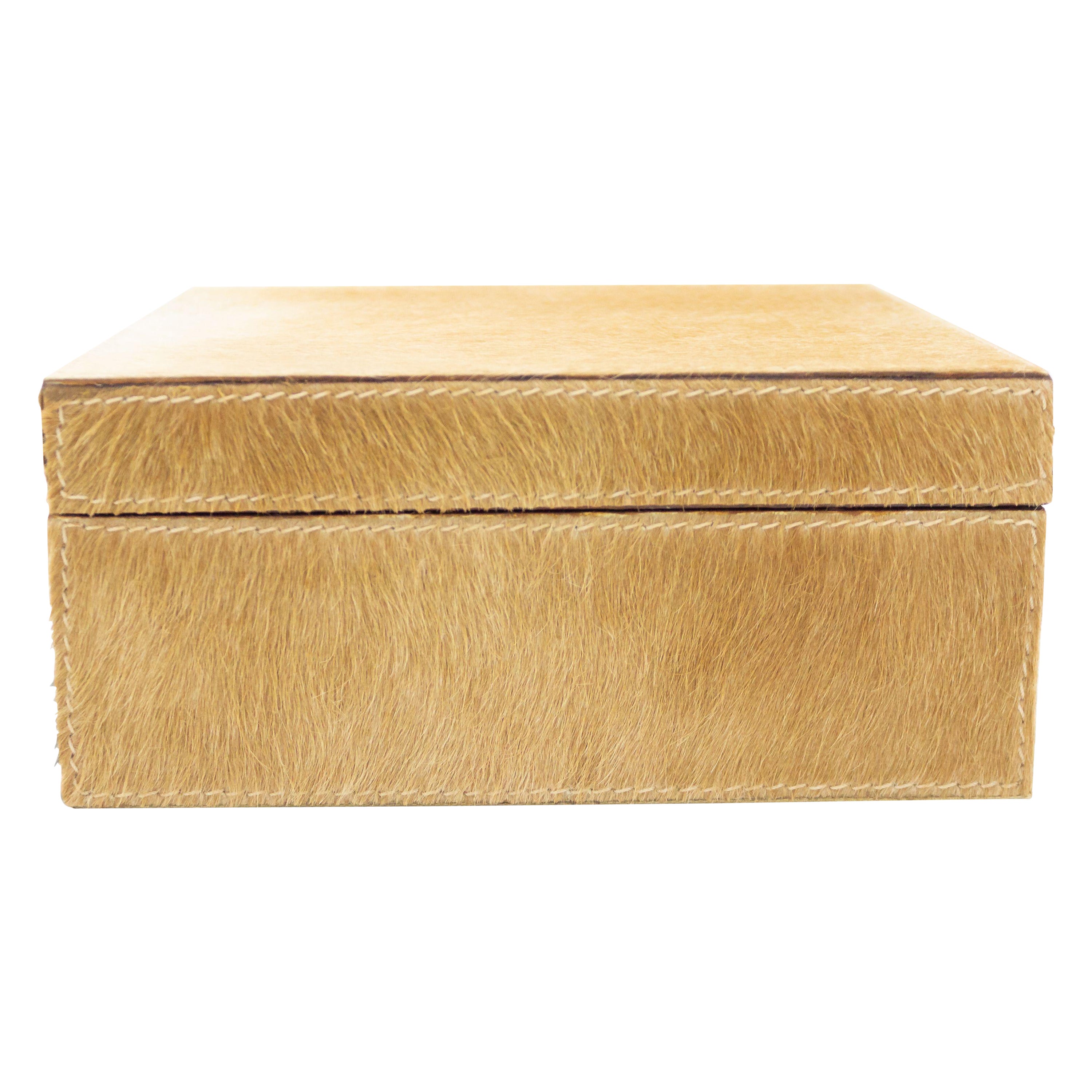 Square Brown Leather Box For Sale