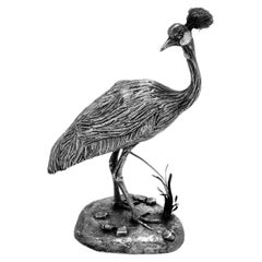 Sterling Silver Model Crowned Crane Bird Figurine Statue, 1988 / 1990