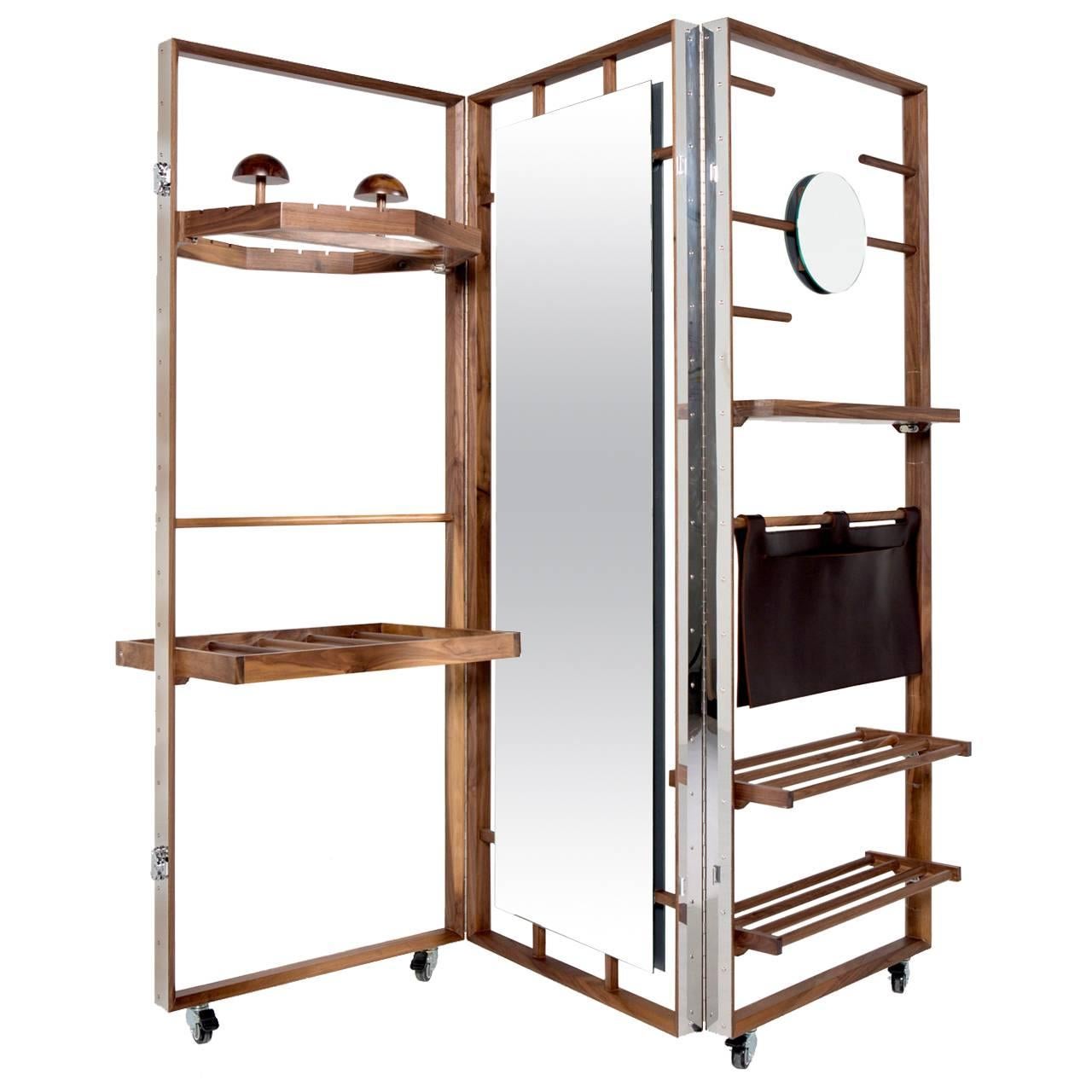 Expandable Cloth Valet Room Divider in Walnut by Naihan Li