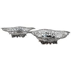 Pair of Antique Howard Edwardian Sterling Silver Openwork Bowls