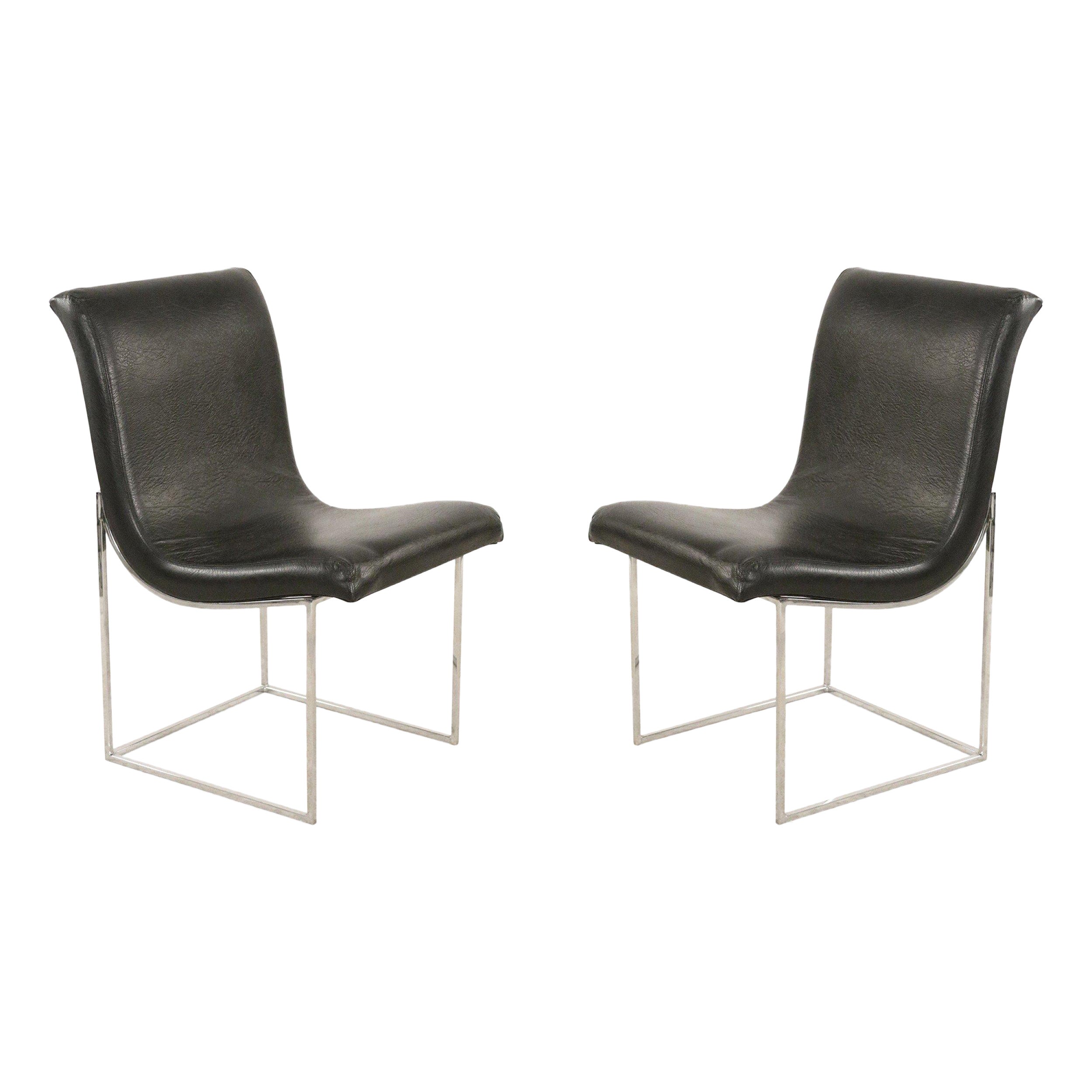 Mid-Century Milo Baughman Chrome and Black Vinyl Dining Chairs