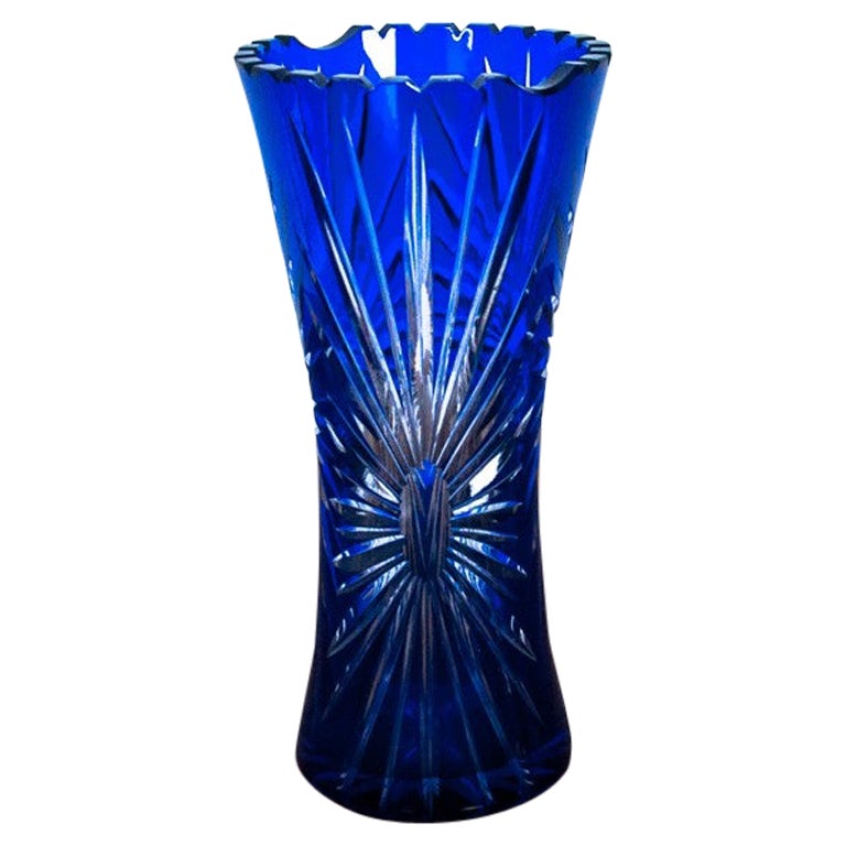 Beautiful Cobalt Blue CutGlass Vase at 1stDibs