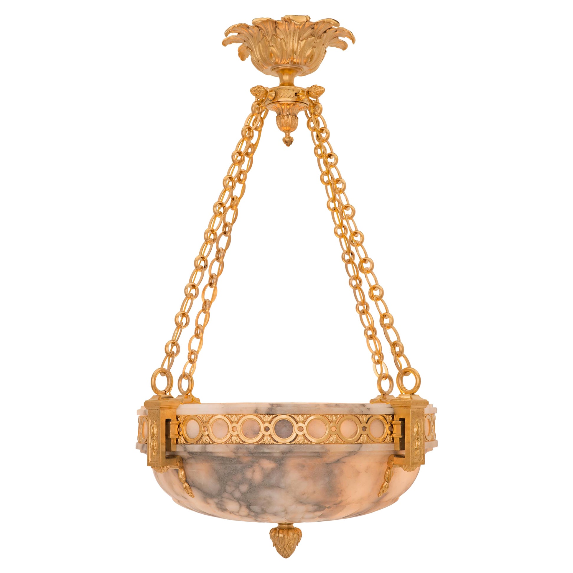 French 19th Century Louis XVI St. Alabaster and Ormolu Chandelier For Sale