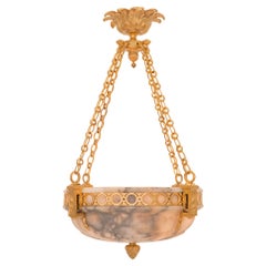 French 19th Century Louis XVI St. Alabaster and Ormolu Chandelier