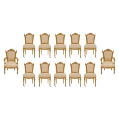 Set of Twelve Italian Early 19th Century Louis XVI Style Giltwood Dining Chairs