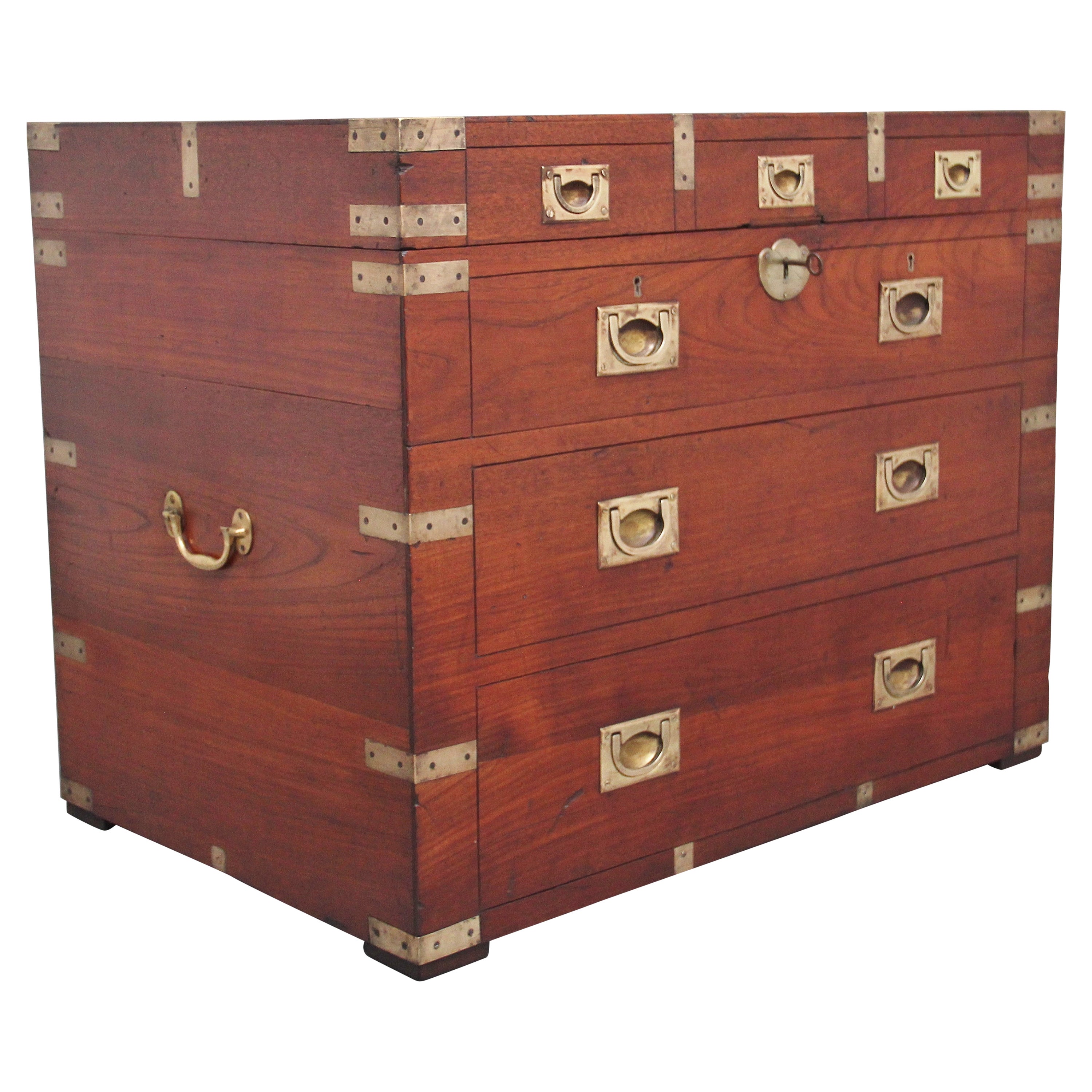 19th Century Teak and Brass Bound Campaign Trunk