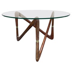 Italian Mid Century Wood and Brass Coffee Table, Italy, 1950s