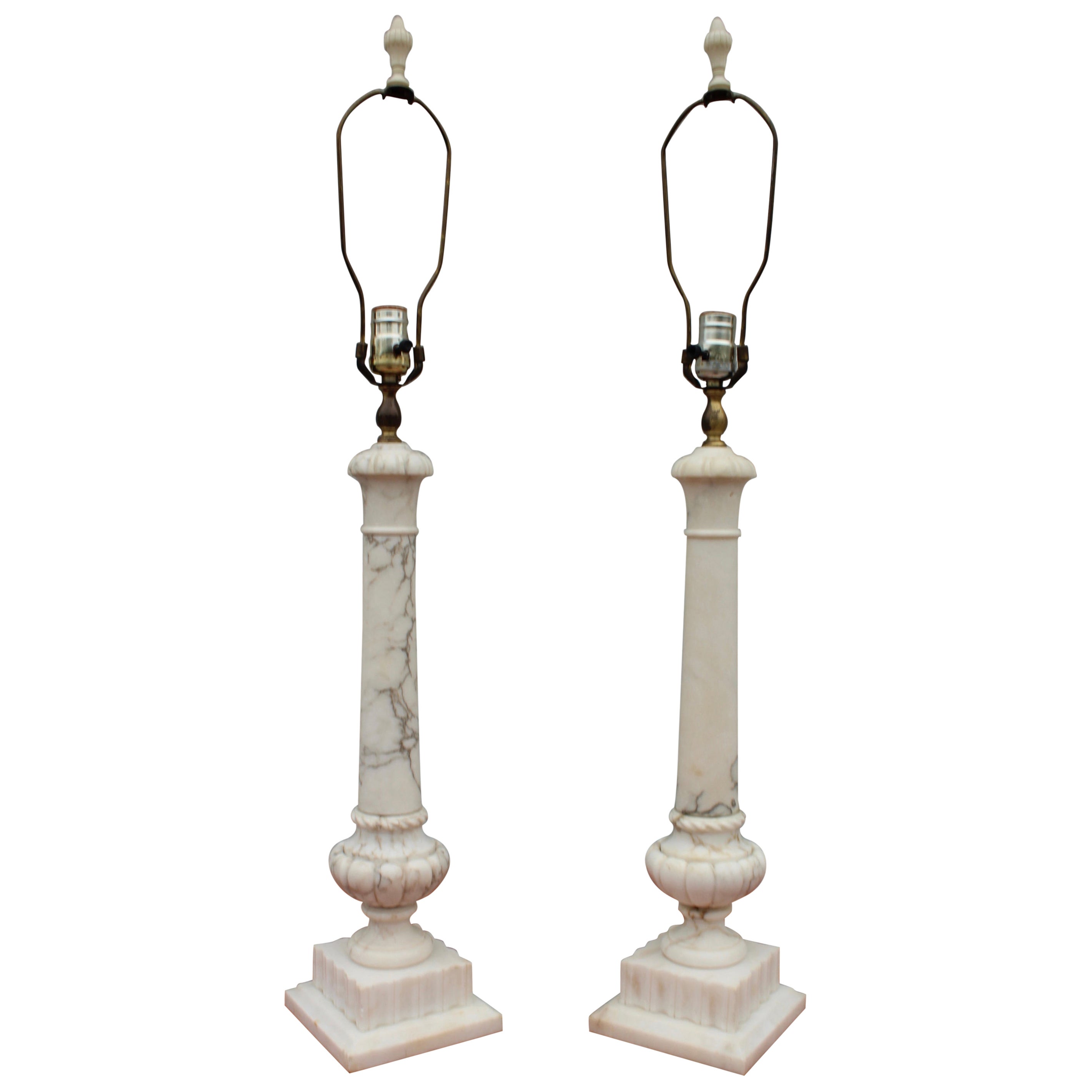 Lampes de table italiennes en marbre de Carrare des années 1950 en vente