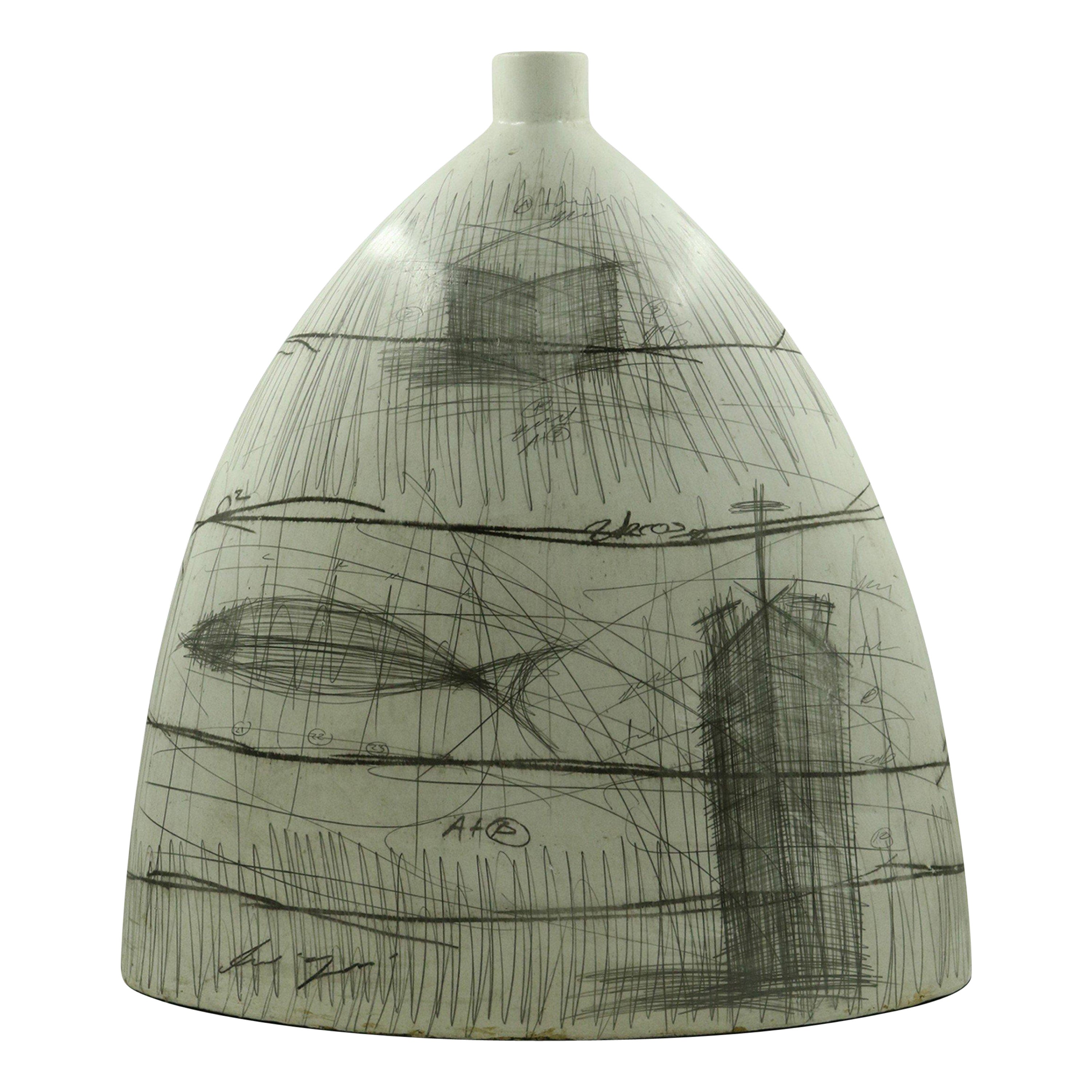 Yuri Zatarain Contemporary Beige Charcoal Equation and Diagram Design Vase For Sale