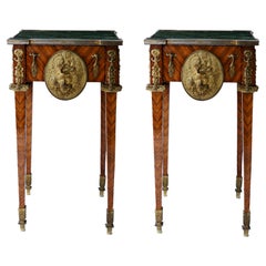 Pair of Kingwood Bronze Doré Marble Mounted Side Louis XVI Tables