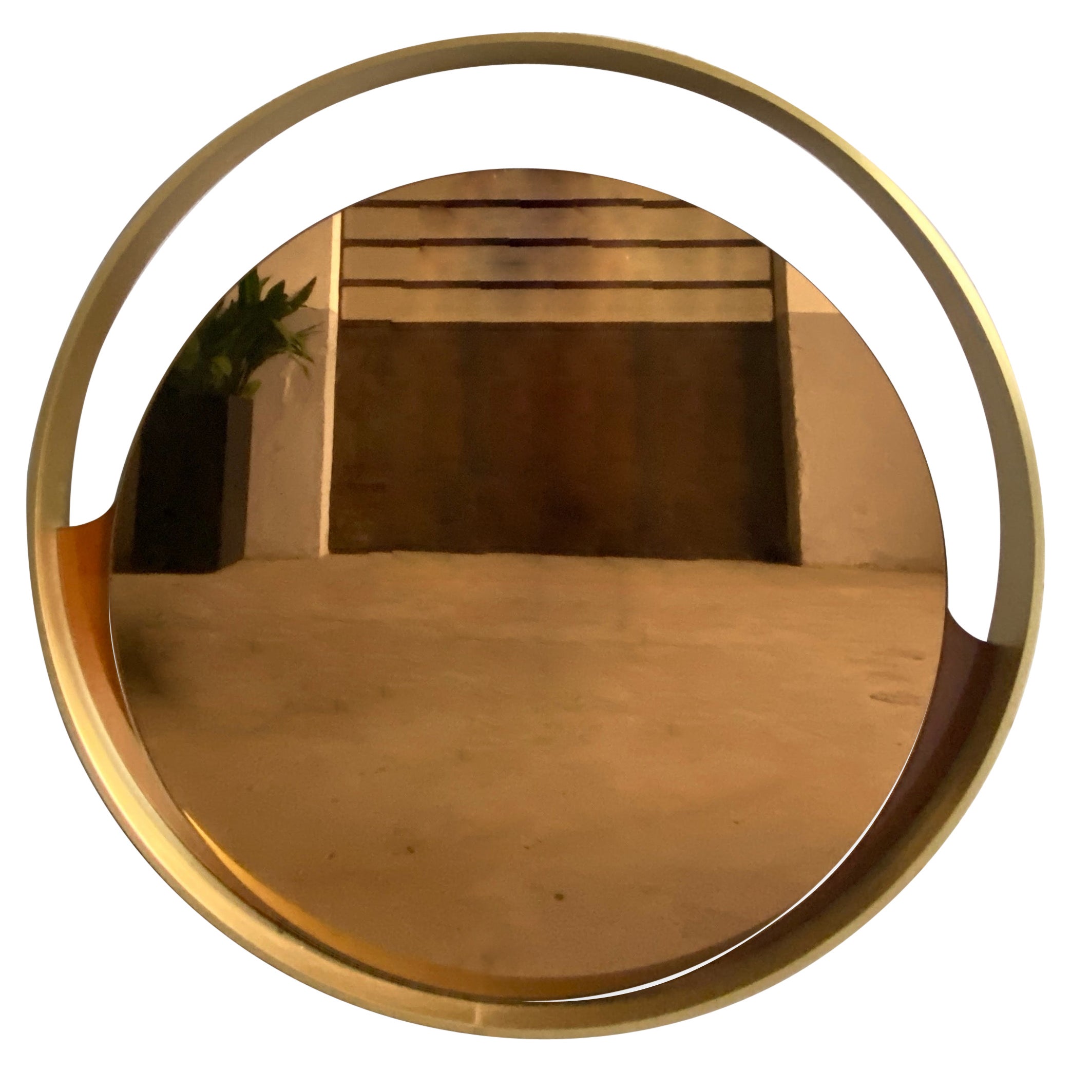 Mid-Century Modern Italian Round Gold Colored Mirror with Gilt Metal Frame