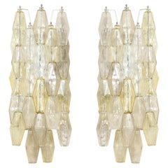 Artisan Pair of Clear and Amber Glass Polyhedron Sconces 2021