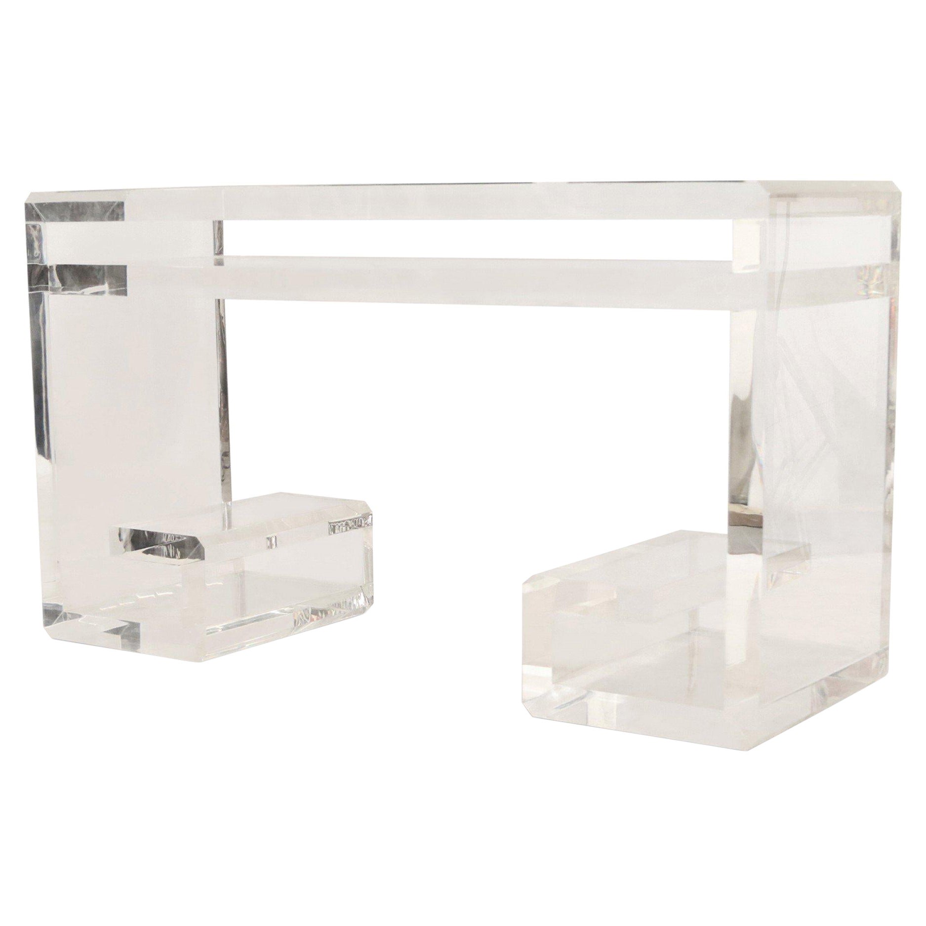 Zeitgenössischer Lucite-Schreibtisch mit eingelassener Spiegelplatte im Angebot