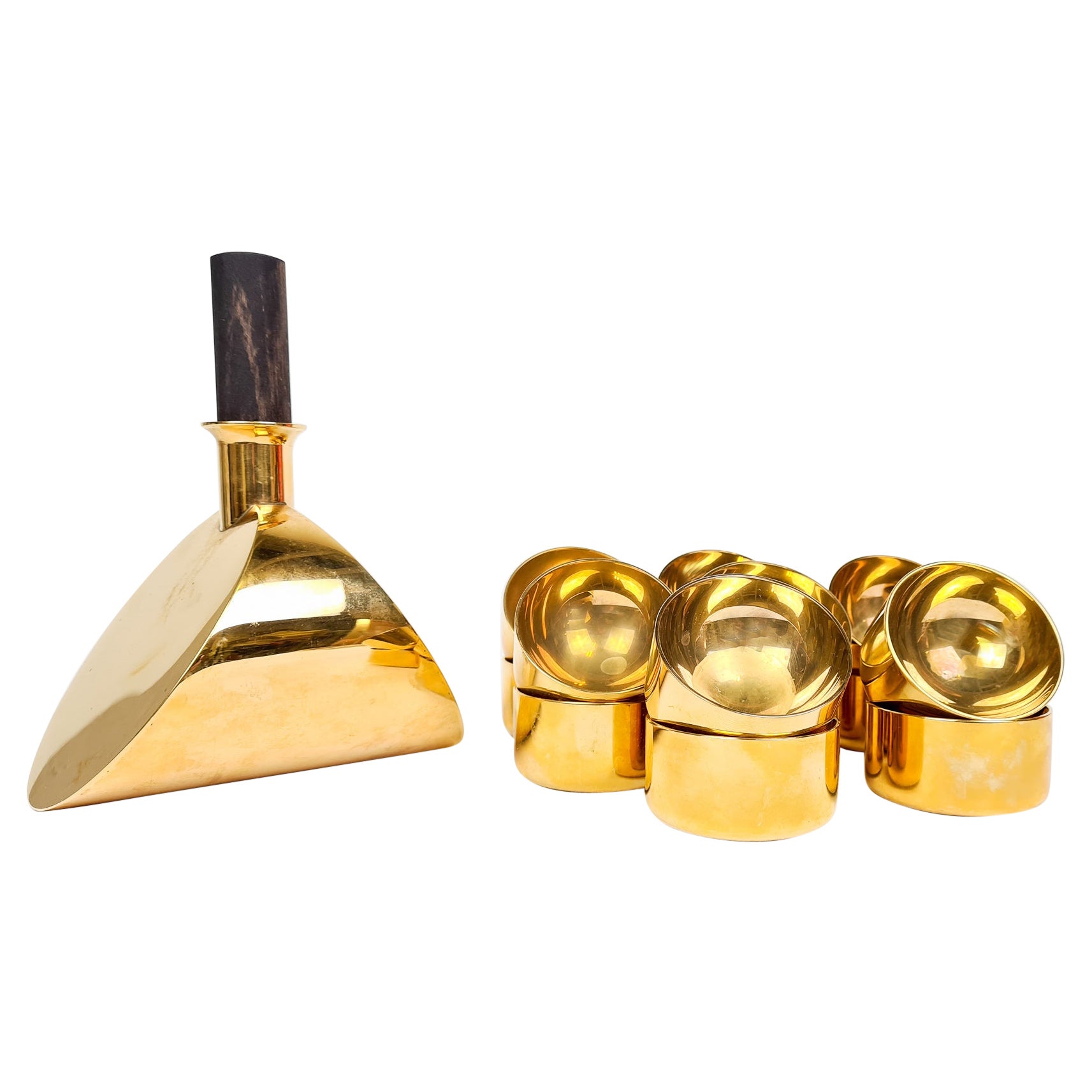 Collection of Decanter and Bowls in Brass Pierre Forsell Skultuna, Sweden, 1970s For Sale