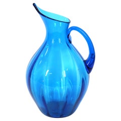 Vintage Blenko Mid-Century Modern Blue Glass Pitcher