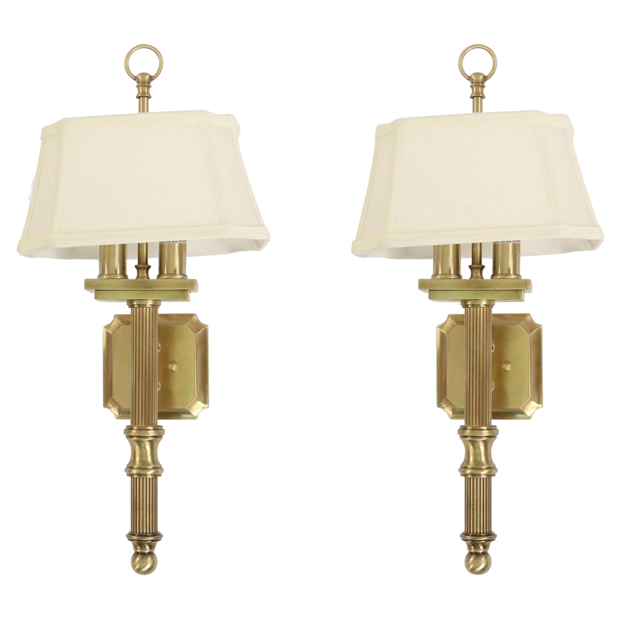 Contemporary Gilt Metal Fabric Shaded Wall Sconces For Sale