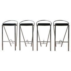 Set of Post Modern Chrome and Leather Bar Stools