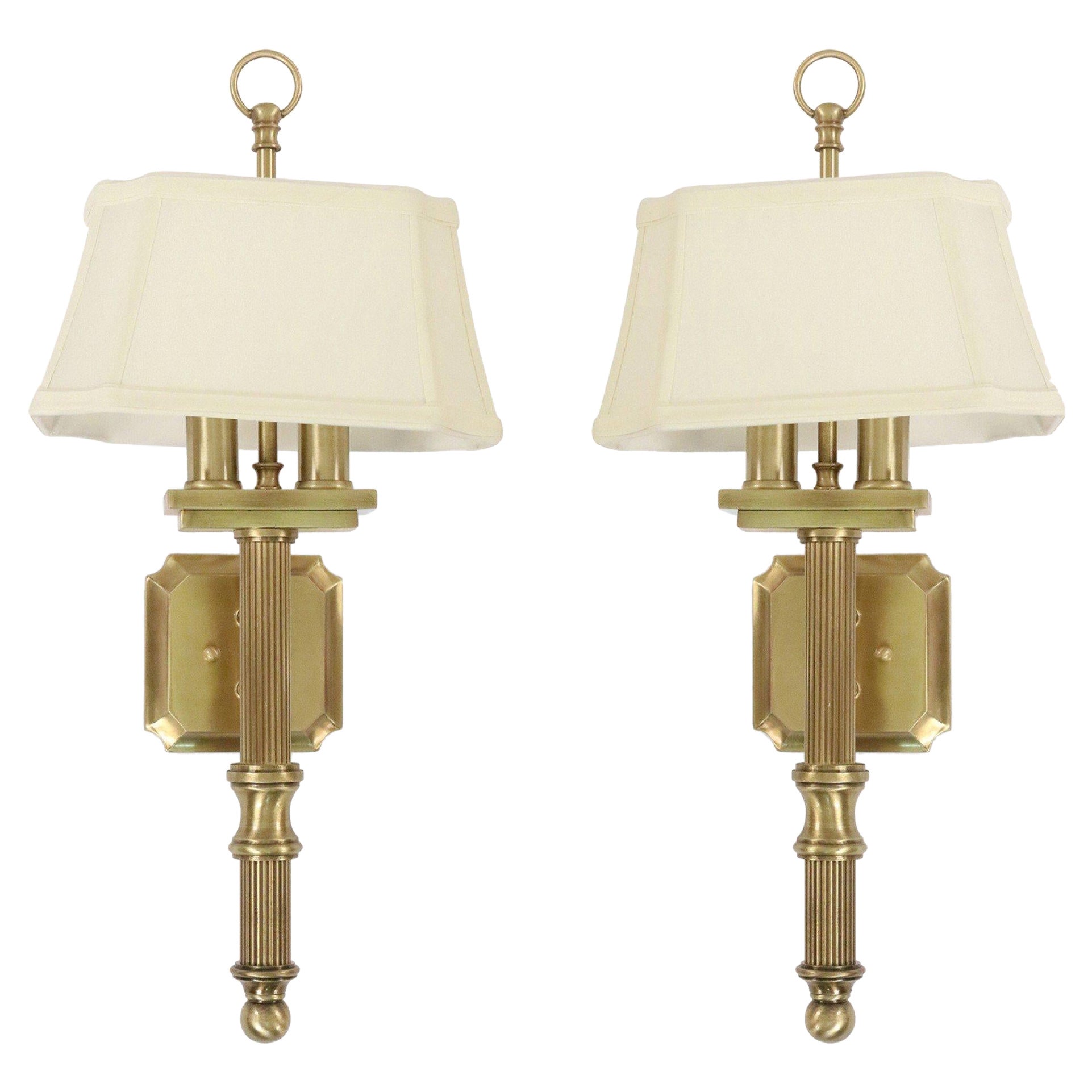 Pair of Contemporary Copper Colored Metal Fabric Shaded Wall Sconces