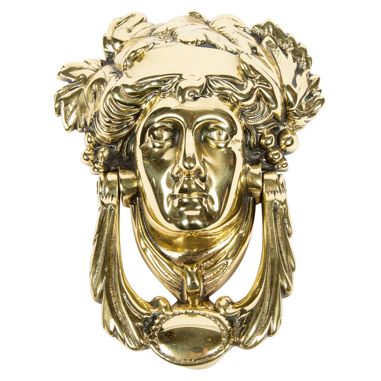 Brass Door Knocker with the Head of the Goddess Pamona, circa 1900 For Sale