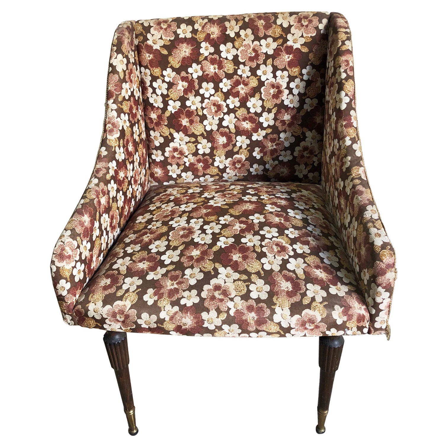 Original Armchair from the 60s, Fabric with Floral Motif For Sale