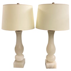 Pair of Baluster Form Alabaster Modernist Lamps