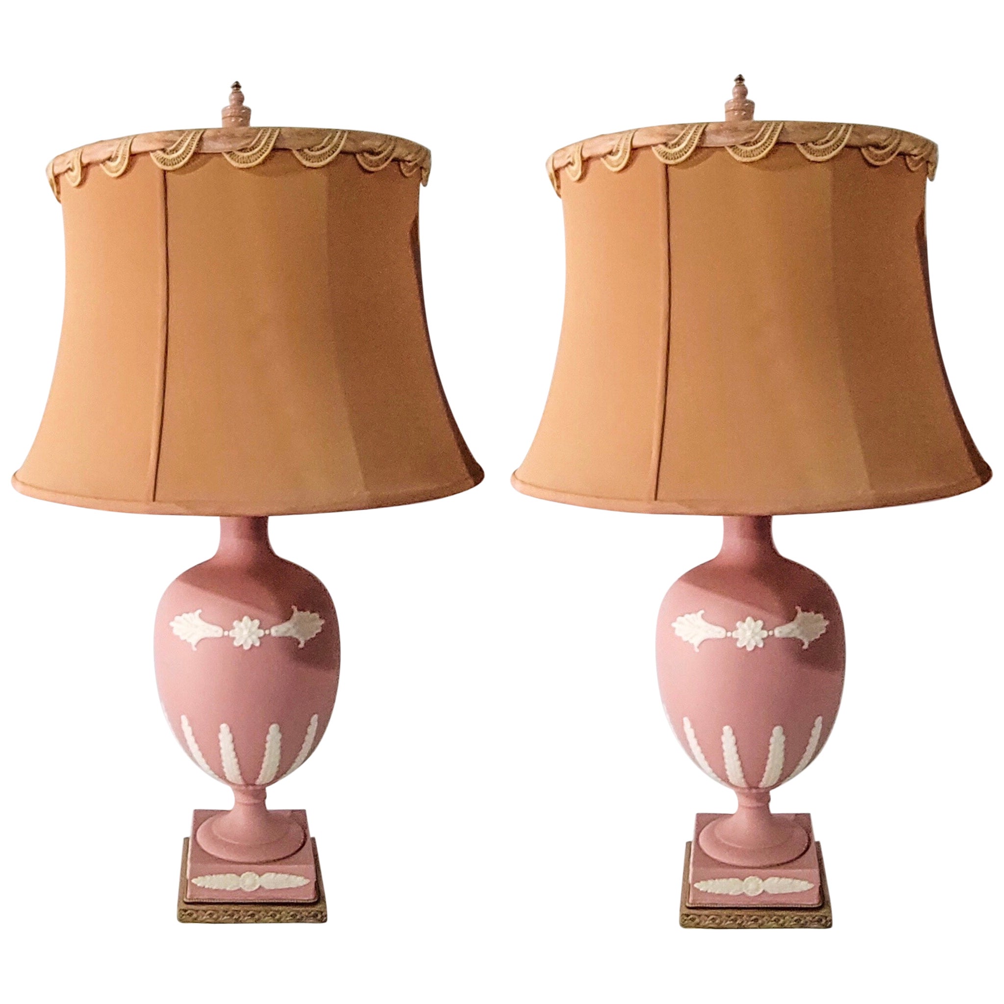 1950s Neoclassical Style Pink Basalt Pottery Lamps Att. to Wedgwood, Pair