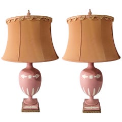 1950s Neoclassical Style Pink Basalt Pottery Lamps Att. to Wedgwood, Pair