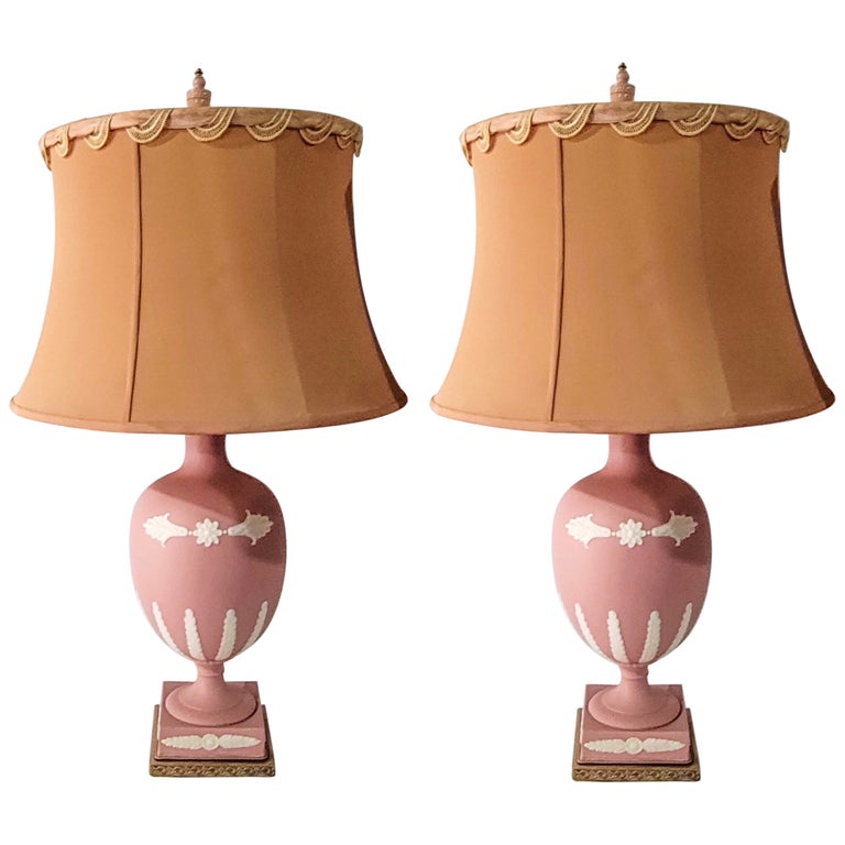 1950s Neoclassical Style Pink Basalt Pottery Lamps Att. to Wedgwood, Pair  at 1stDibs | 1950s style lamps