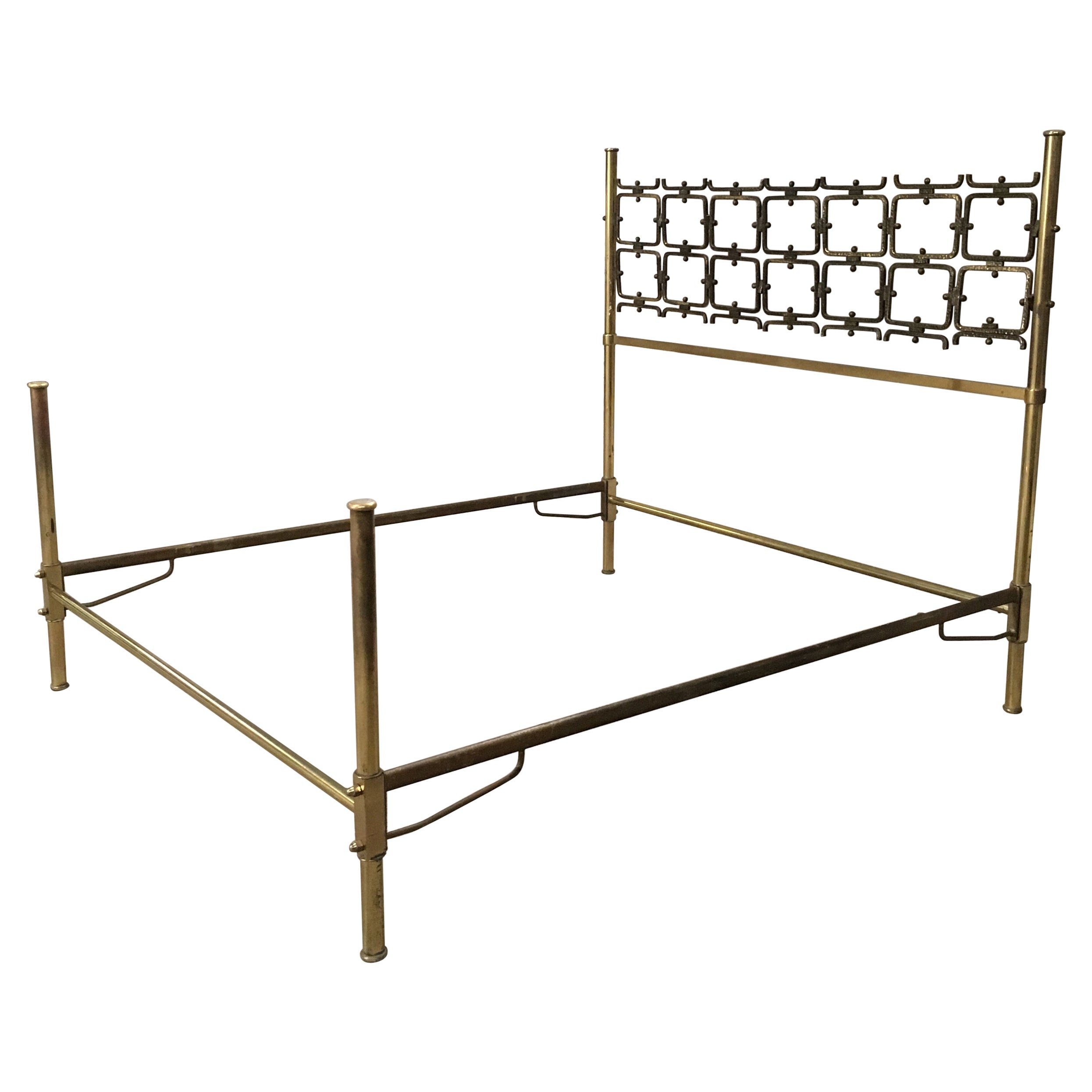 Mid-Century Modern Italian Burnished Brass Double Bed by Pomodoro and Borsani For Sale