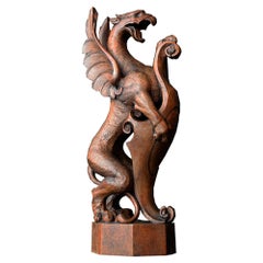 Antique 19th Century Carved Walnut Griffin Figure