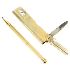 Dunhill 14kt Gold Gold Utility Knife with Clock and Hidden Pen, 1940's