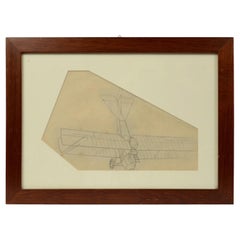 Drawing original vintage d'aviation au crayon représentant un avion de Brandenburg pendant la Première Guerre mondiale