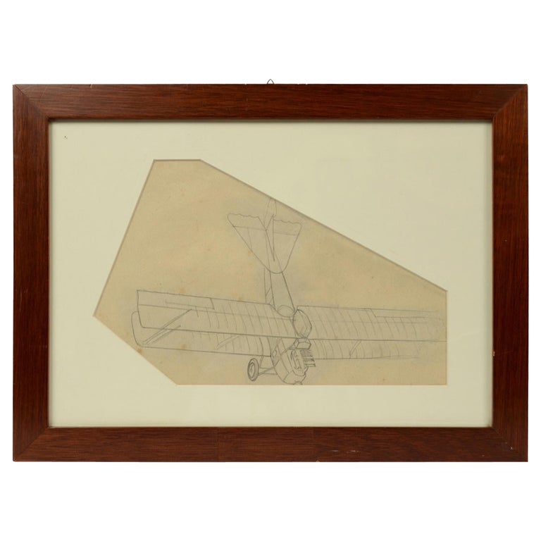 Vintage Original Aviation Pencil Drawing Depicting a Brandenburg CI WWI Aircraft For Sale