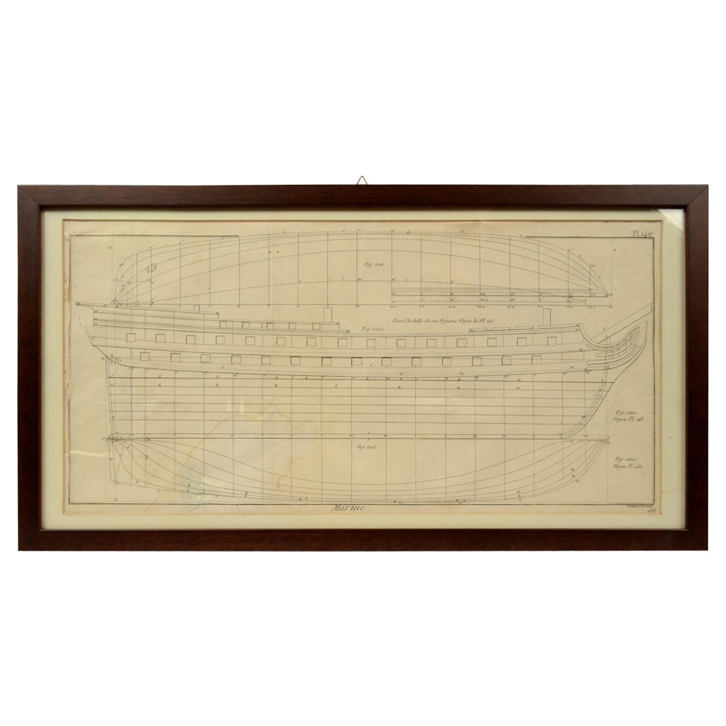 Ancienne impression nautique par gravure sur plaque de cuivre de l'Encyclopédie de Panckoucke