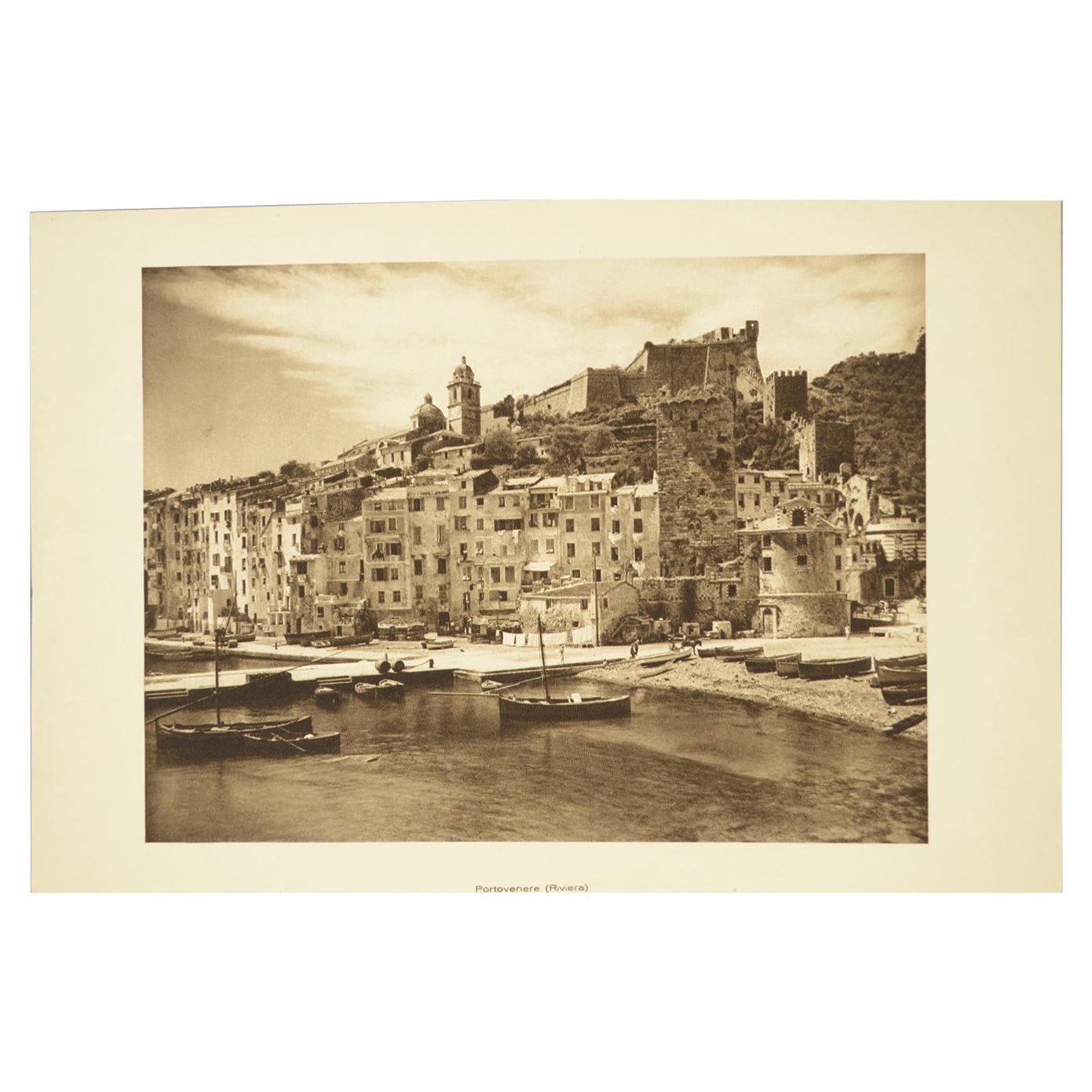 Lithographie double à l'avant et à l'arrière représentant Portovenere et Pisa en Italie, années 1930