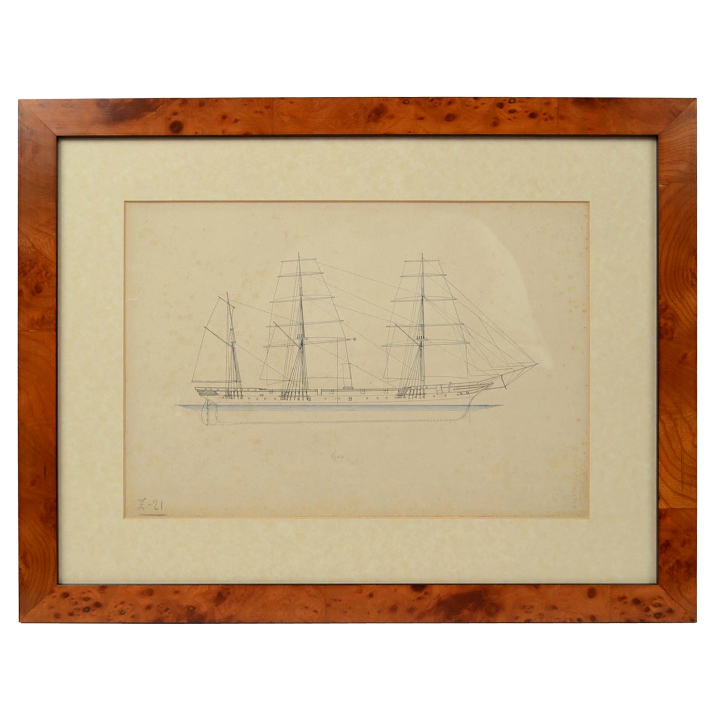 Print No. 1 of 400 Depicting a Nautical Schooner Made in the Mid-19th Century For Sale