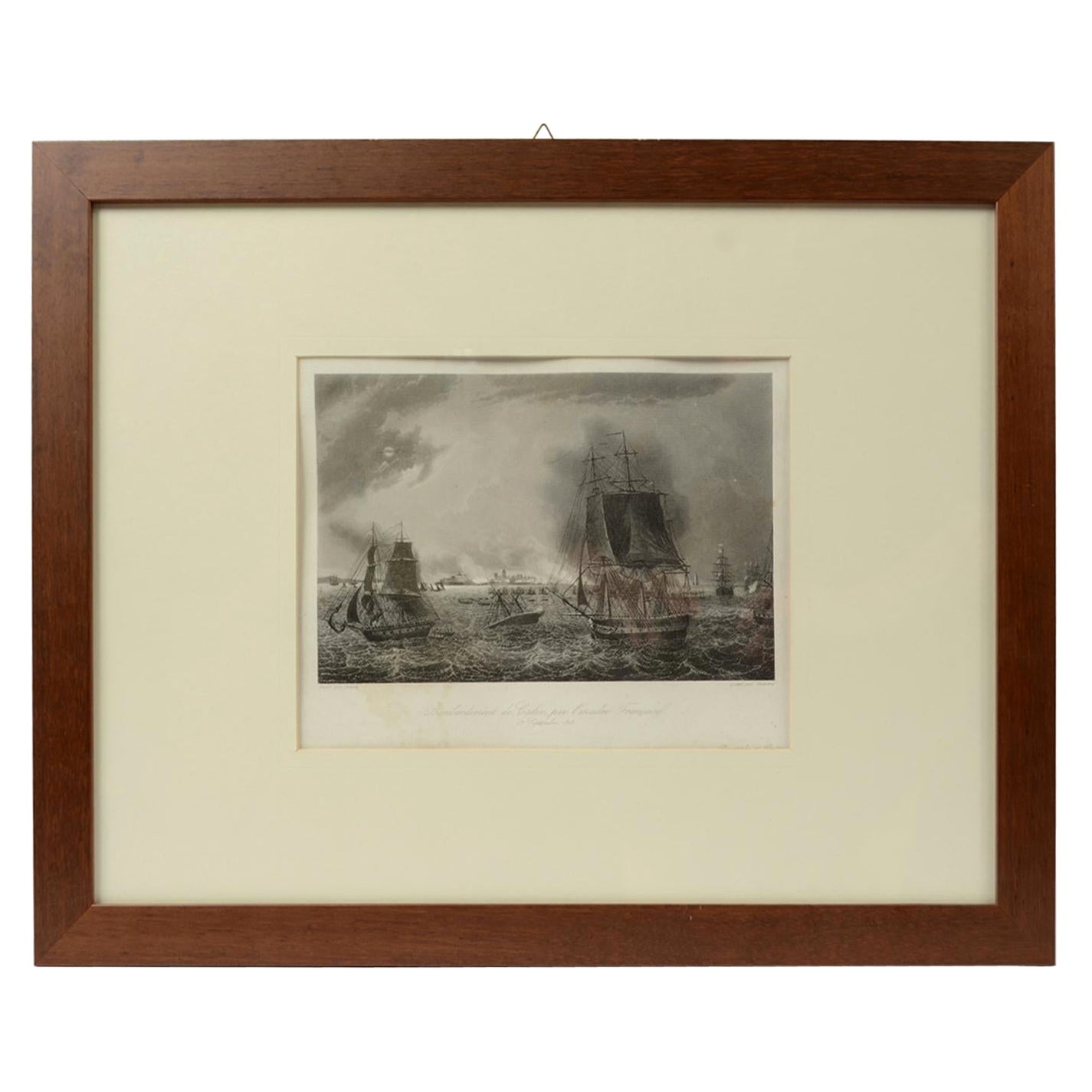 Old Nautical Print Depicting the Bombardment of Cadiz by the French Navy 1823 For Sale