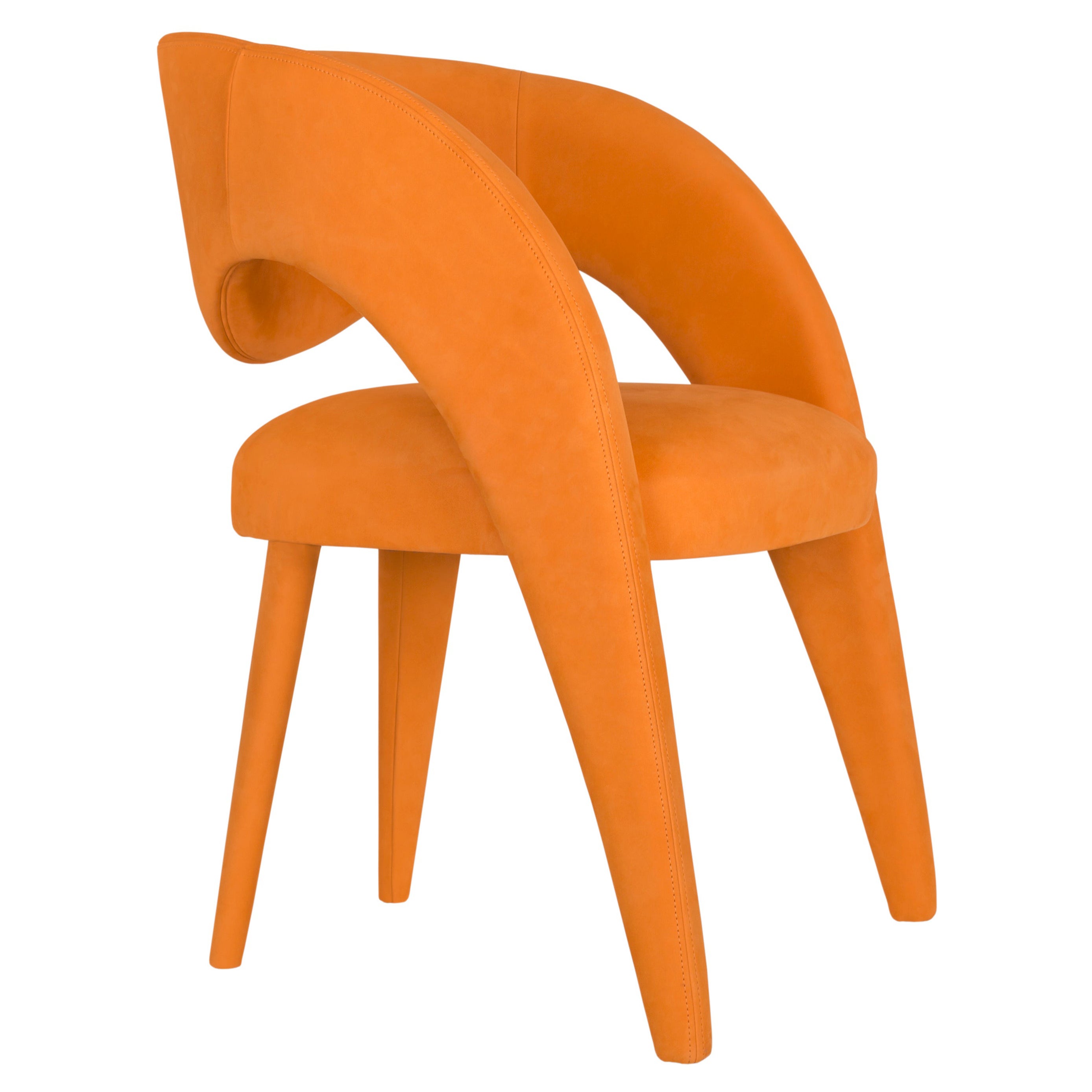 Modern Laurence Chair Upholstered in Orange Leather Handcrafted by Greenapple