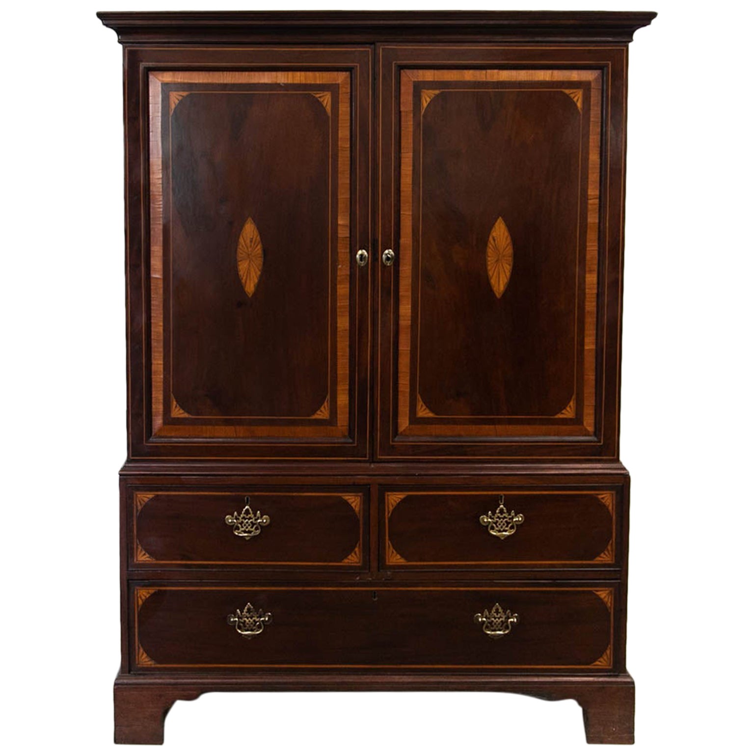 English Inlaid Linen Press For Sale