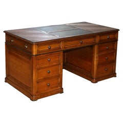 Vintage Large Cherrywood Solid French Twin Pedestal Desk