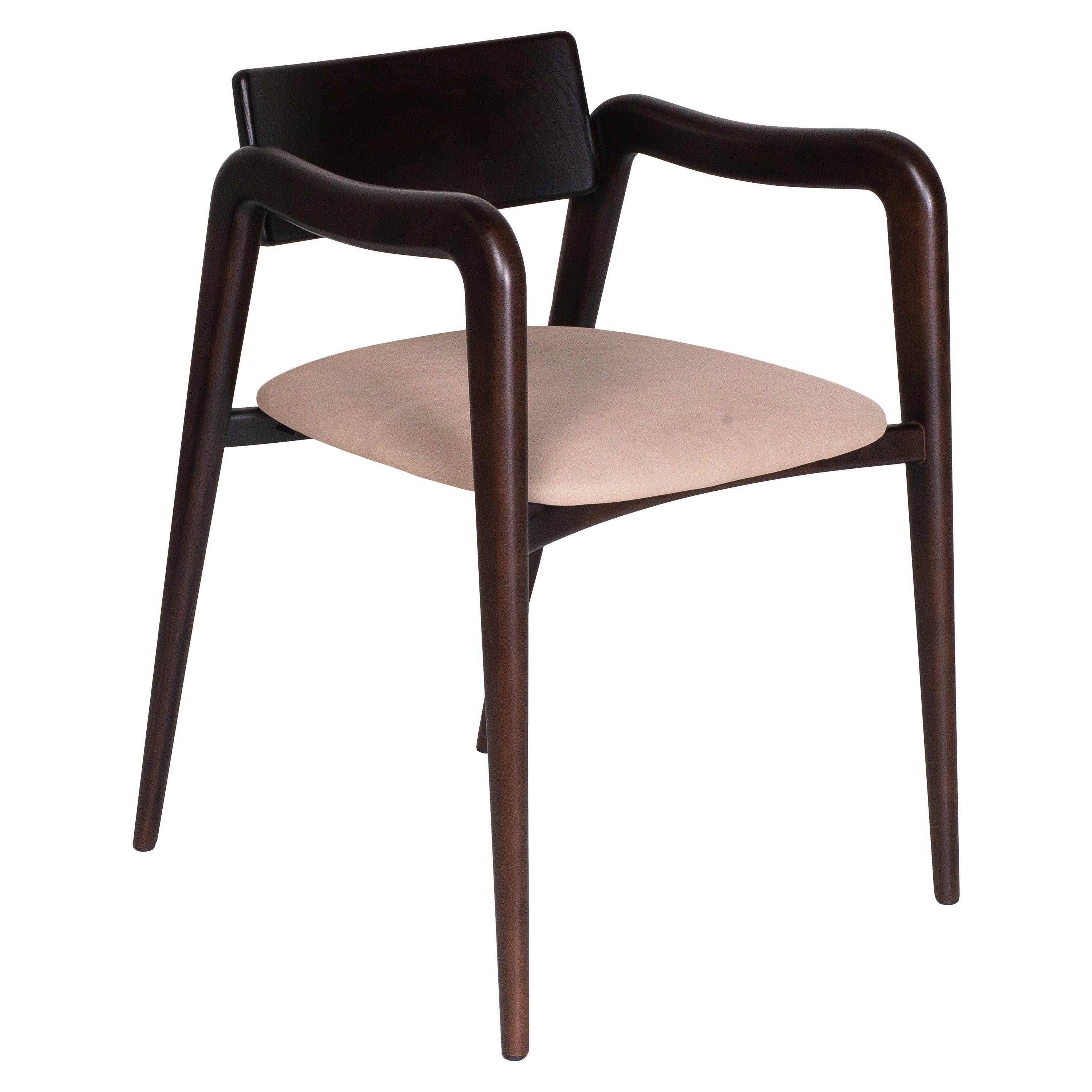 Modern Anjos Chair with Armrests in Light-Brown Leather by Greenapple