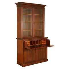 Antique circa 1880 Hardwood Library Bookcase Secretaire Desk Dark Blue Leather Surface